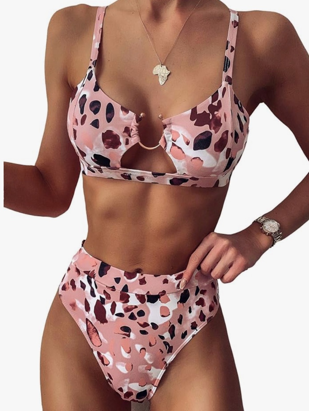 Pink Animal Print Bikini Women's Size Small Two-Piece Swim Coquette Sexy Summer